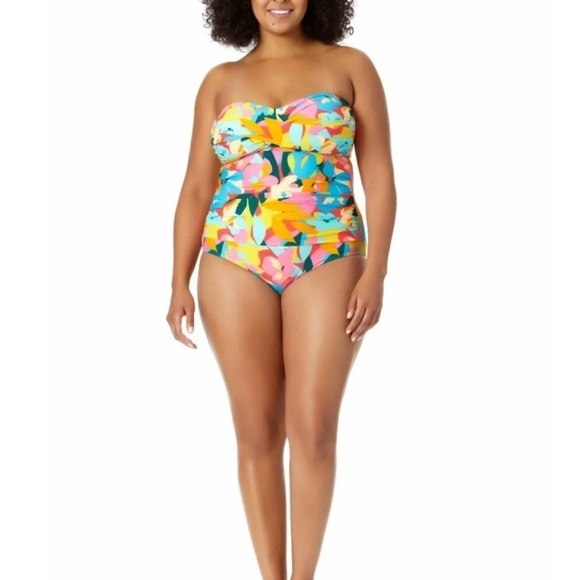 Anne Cole PLUMERIA MULTI Twist-Front Strapless One-Piece Swimsuit, US 20W - Picture 5 of 10